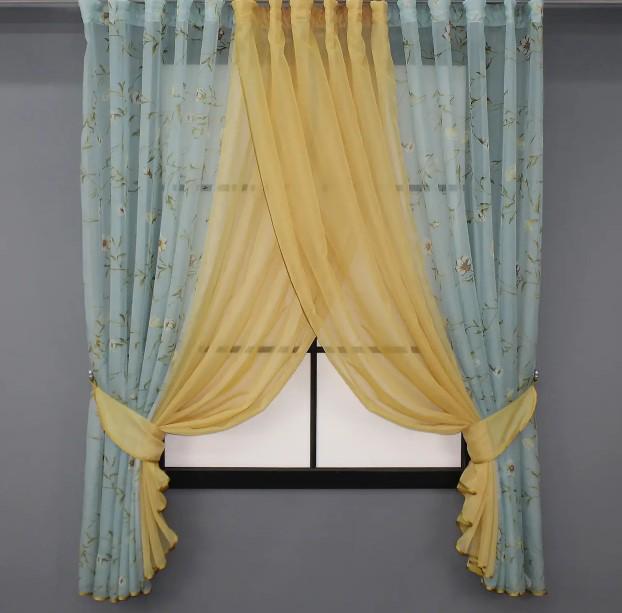Шторки на кухню 400х170 см Голубо-серый/Золотистый (111к)