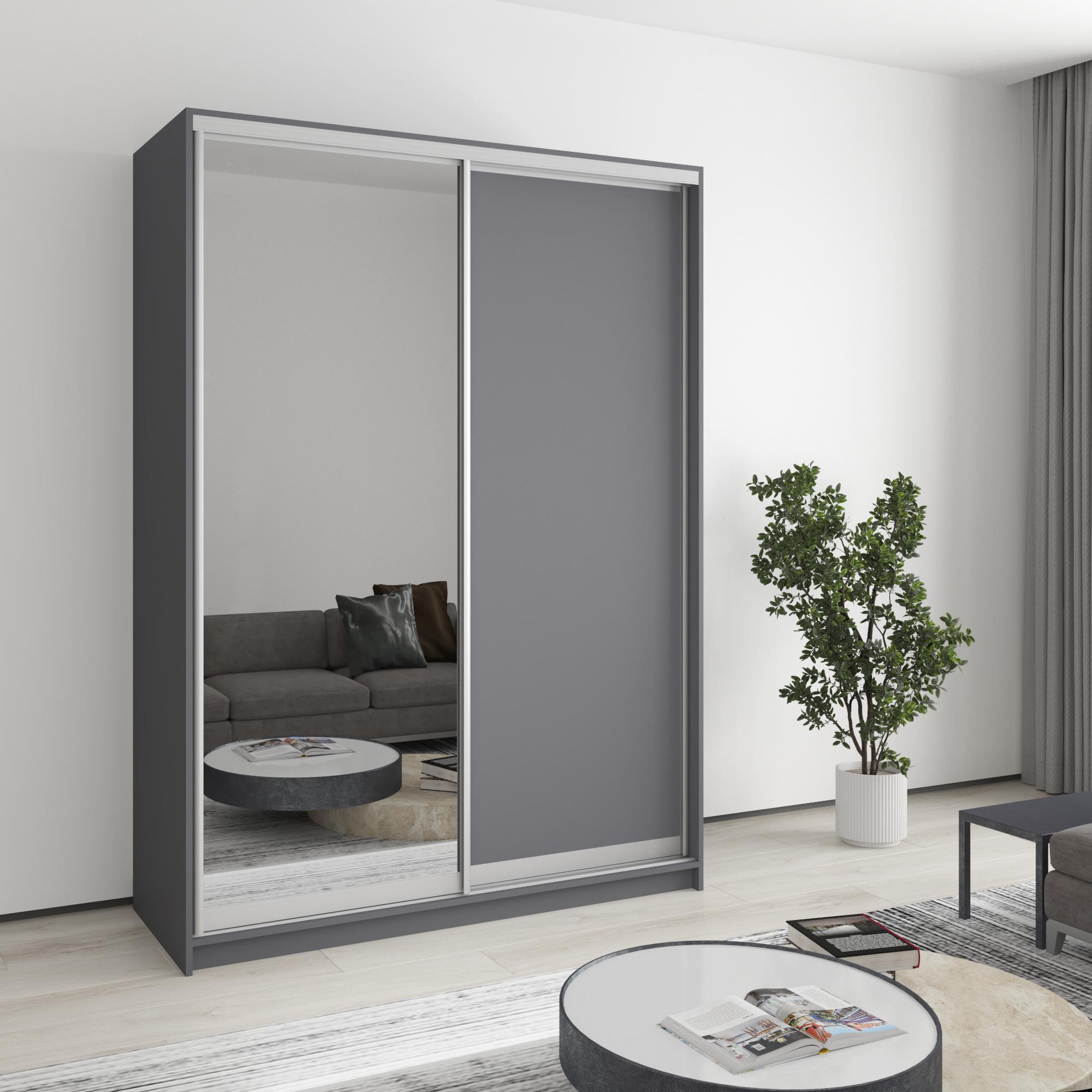 Шафа-купе дводверна MebelStar Стандарт AL ДСП/дзеркало 150x45x210 см Антрацит (MBS-2365) Шафа-купе дводверна MebelStar Стандарт AL ДСП/дзеркало 150x45x210 см Антрацит (MBS-2365)