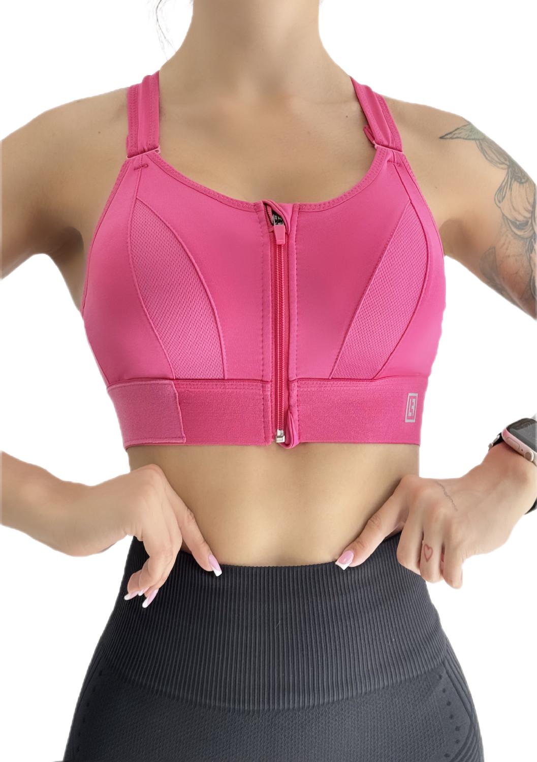 Топ спортивний для фітнесу LILAFIT на блискавці пуш ап з утяжками М Рожевий (LFB000036)