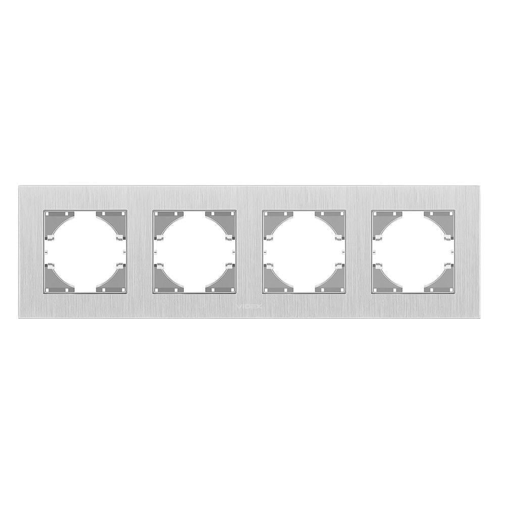 Рамка для розеток Vіdeх Bіnerа 4 места горизонтальная алюминий Серебряный (22551130)