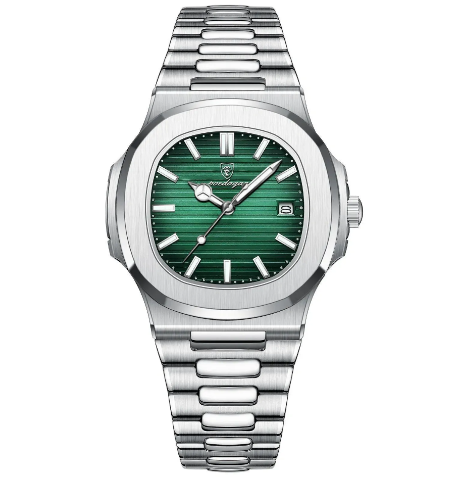 Наручний годинник чоловічий Poedagar Nautilus зелений циферблат Сріблястий (wt0548)