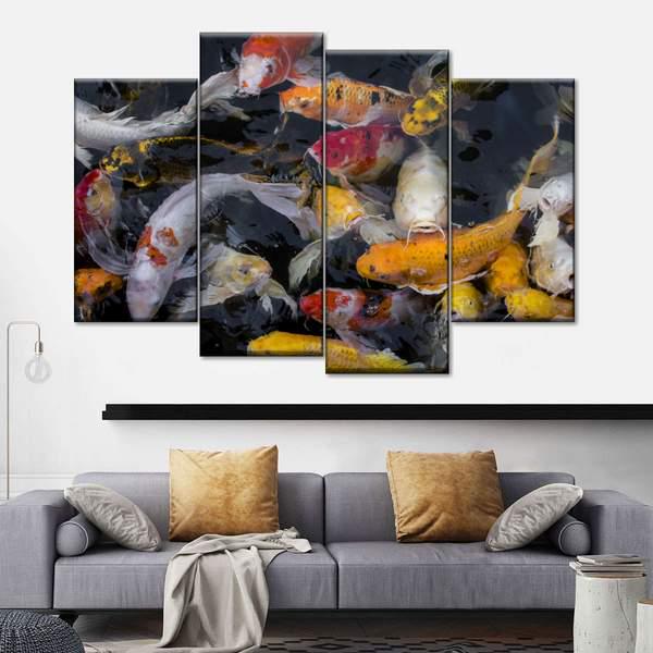 Модульная картина KIL Art Разноцветные рыбки из четырех частей 129x90 см (M4_L_190)