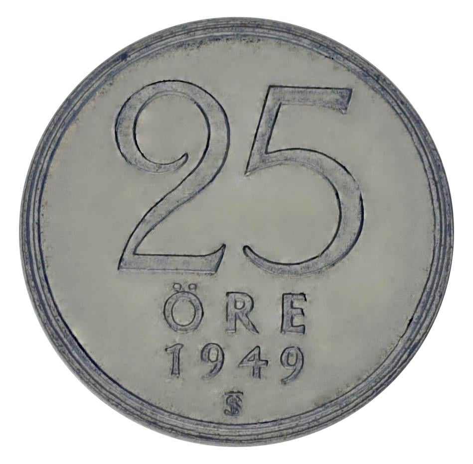 Коллекционная монета Швеция 25 эре 1949 Серебро F-VF (М17806)