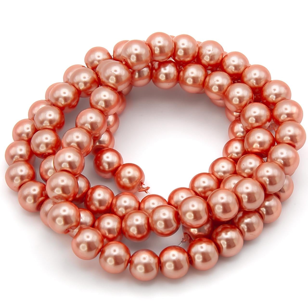 Бусины стеклянные на нитке под жемчуг 10 мм 80 см 90 шт. Персиковый (БЖ0010ш77)