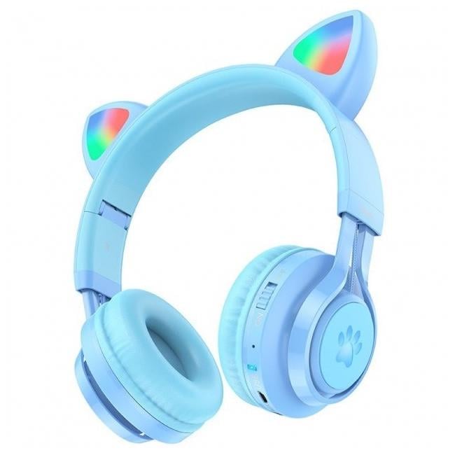 Навушники бездротові HOCO W39 Cat ear kids з вушками дитячі/підсвічуванням RGB Blue (019741)