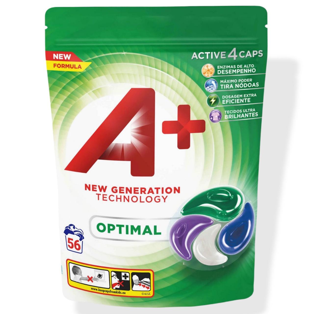 Капсулы для стирки А+ Optima 4в1 для всех типов тканей 56 шт.