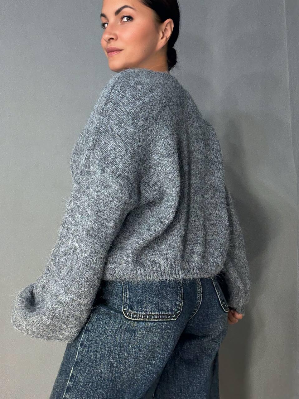 Свитер женский A-N 08-1 с шерстью вырез мыс OS Серый (5467) - фото 4