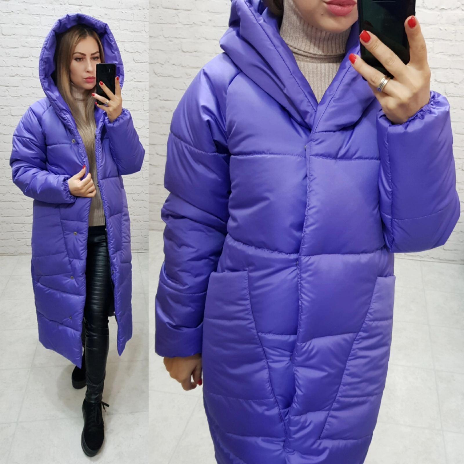 Пуховик об'ємний супер довгий Аiza А500 р. 46-48 Фіолетовий - фото 3