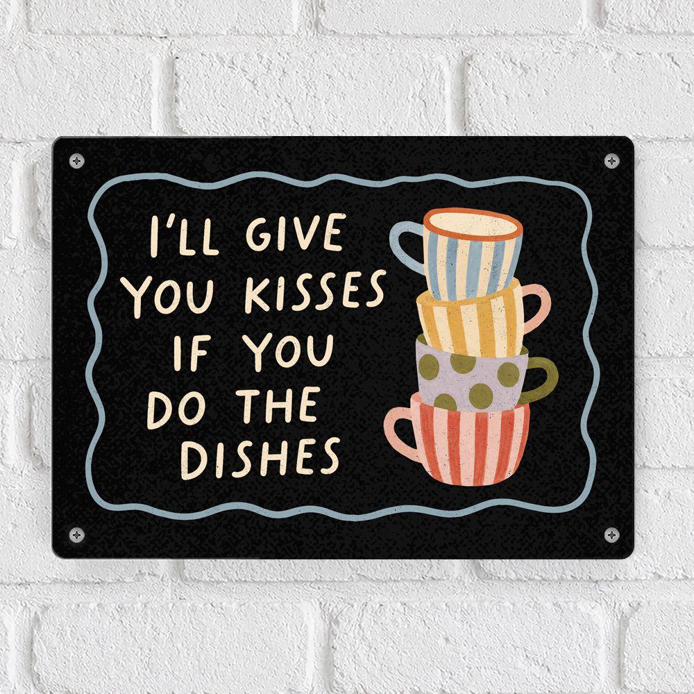 Табличка металлическая I'll give you kisses ig you do the dishes 26х18,5 см (MET_26J015)