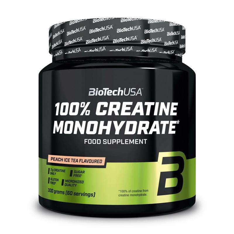 Креатин моногидрат мікронізований без сахара BioTech 100% Creatine Monohydrate 300 г Персиковий чай