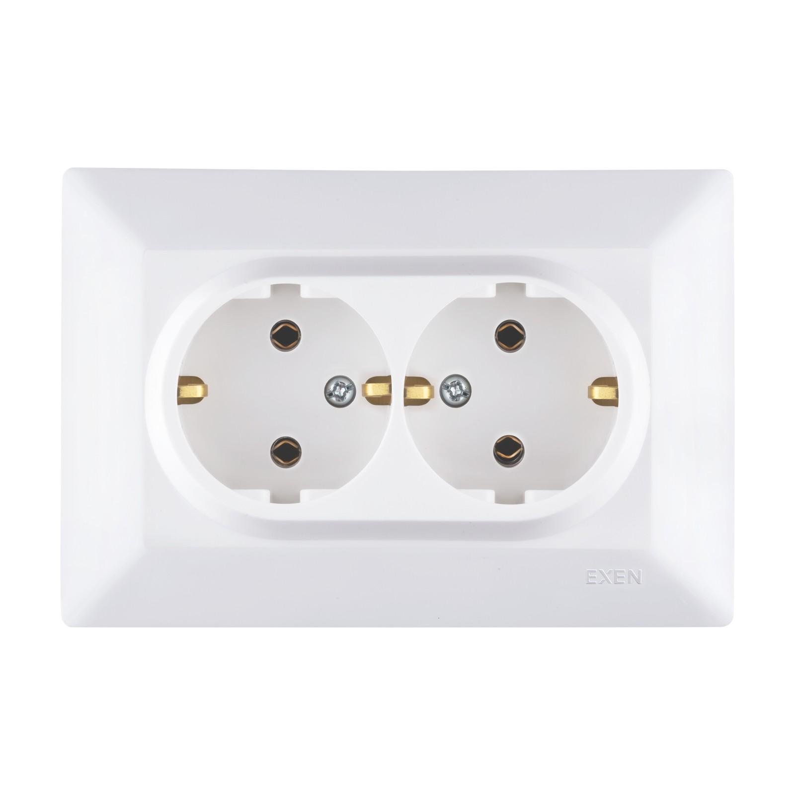 Розетка двойная врезная EXEN Odak с заземлением Белый