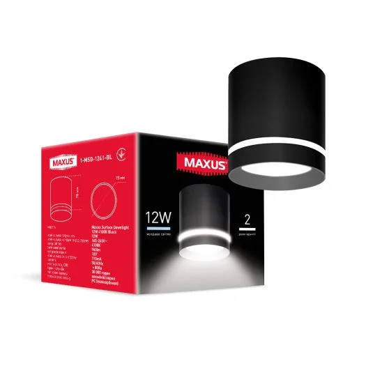 Светильник светодиодный накладной Maxus Surface Downlight 12W 4100K Black (21490561)