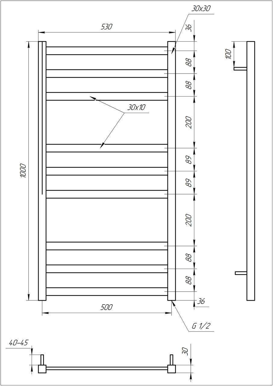Полотенцесушитель S-Mix Tristar 1000х530 мм Черный (1150307290) - фото 2 Полотенцесушитель S-Mix Tristar 1000х530 мм Черный (1150307290) - фото 2
