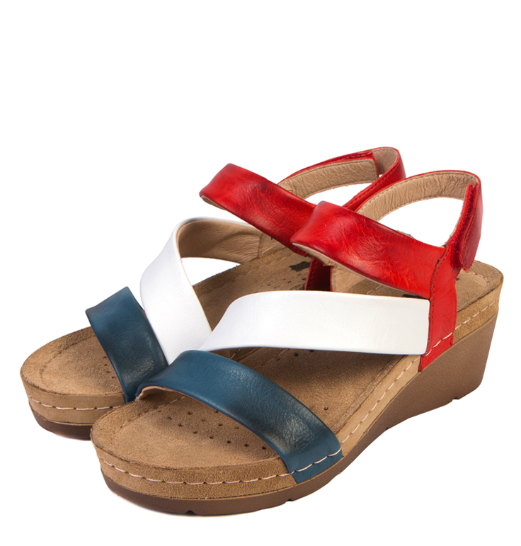 Женские сандалии кожаные Leon 1020 р. 37 Синий/Белый/Красный