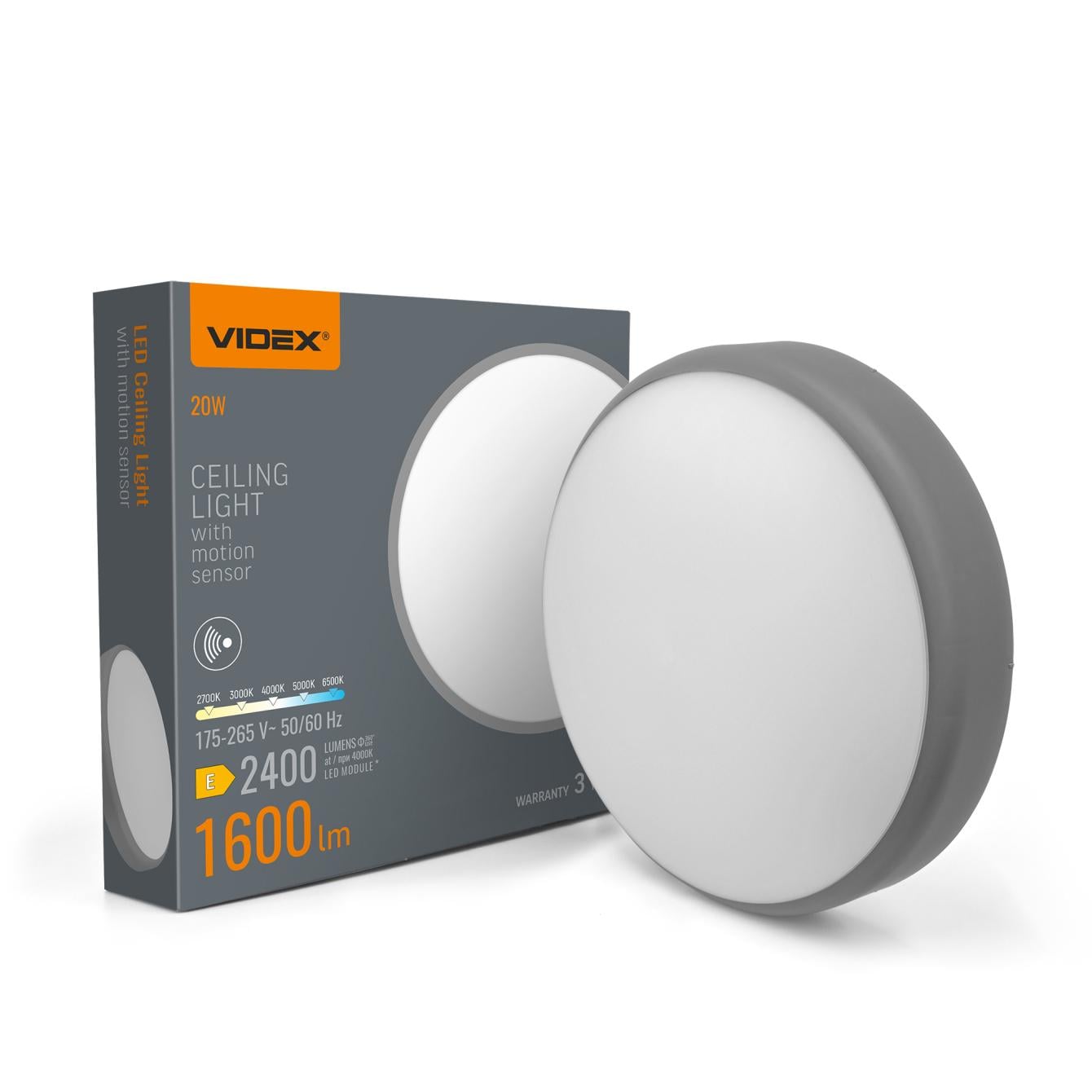 Светильник накладной LED Videx VL-CLR-200-2G 20W 2700-6500K с датчиком движения (VX28960)