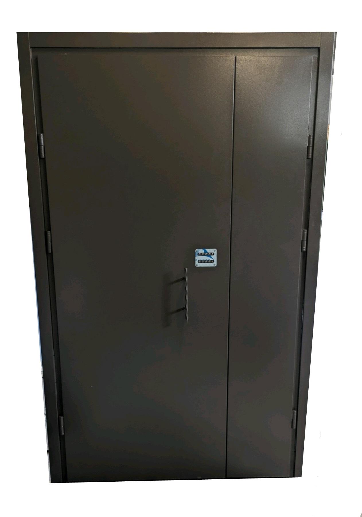 Двери входные TEHNO DVERI с кодовым замком и приварной ручкой левые металлические двухлистовые полуторные 1450х2050 мм Мокрый асфальт