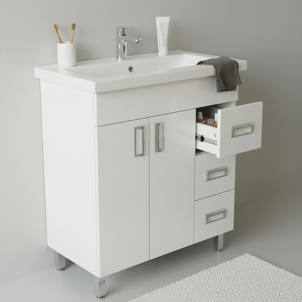 Тумба для ванної кімнати пластикова 2 двері та 3 ящики 70 см (2510)