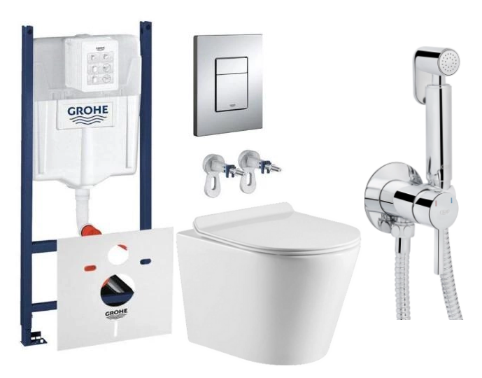 Інсталяція Grohe Rapid SL 4в1/підвісний унітаз Koller Pool Orion Rimless Tornado 30/гігієнічний душ Qtap 3884000G/38732000/OR-0515-RQ3/QTINSVARCRMV01