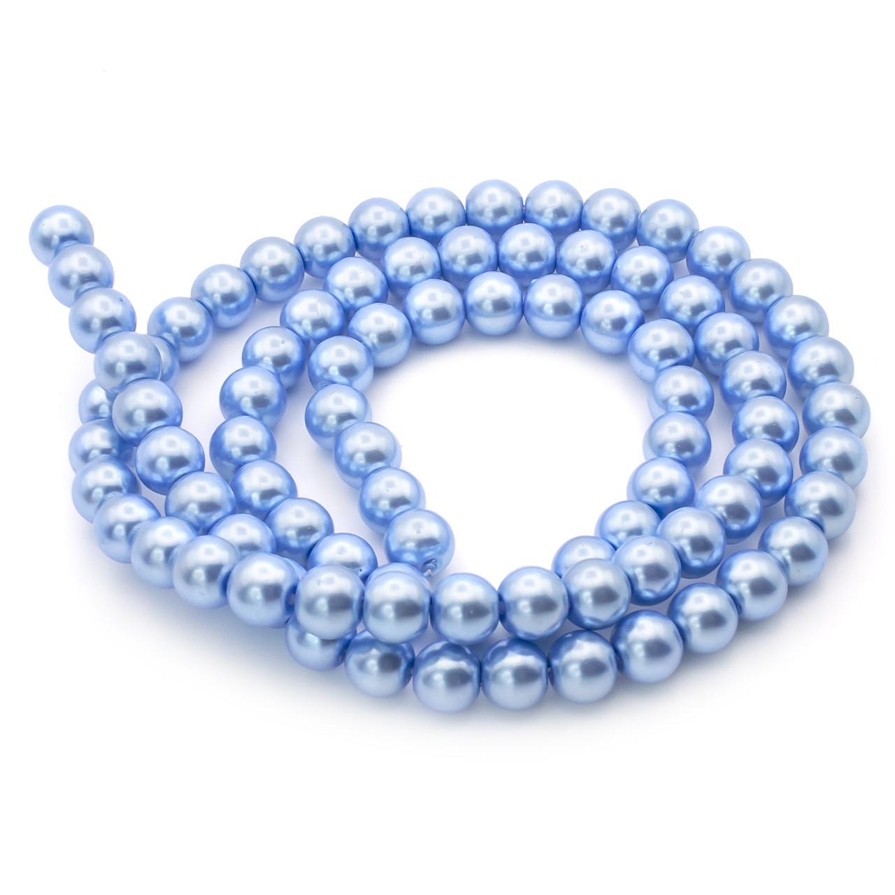 Бусины стеклянные на нитке под жемчуг 10 мм 80 см 90 шт. Голубой (БЖ0010к21)