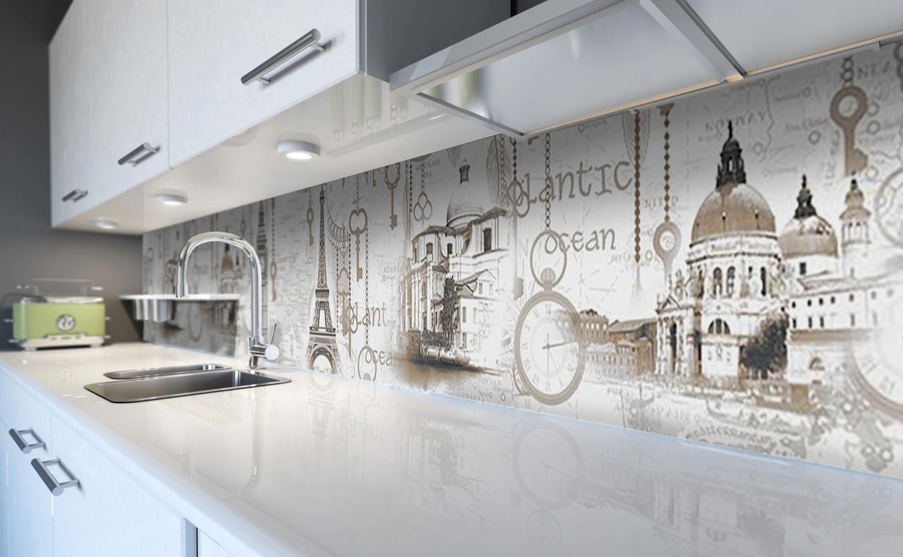 Кухонный фартук Культура винтажный город из самоклеющейся виниловой пленки 60х250 см Бежевый Кухонный фартук Культура винтажный город из самоклеющейся виниловой пленки 60х250 см Бежевый