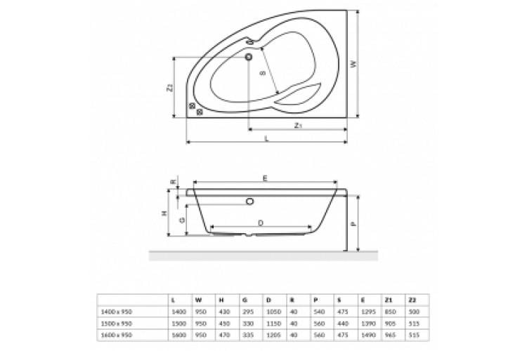 Ванна акриловая угловая Excellent Newa Plus левая 160х95 см с ножками (WAEX.NEL16WH) - фото 3