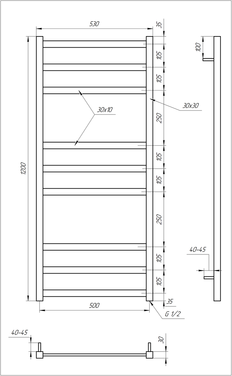 Полотенцесушитель S-Mix Tristar 1200х530 мм Черный (1150307302) - фото 2 Полотенцесушитель S-Mix Tristar 1200х530 мм Черный (1150307302) - фото 2