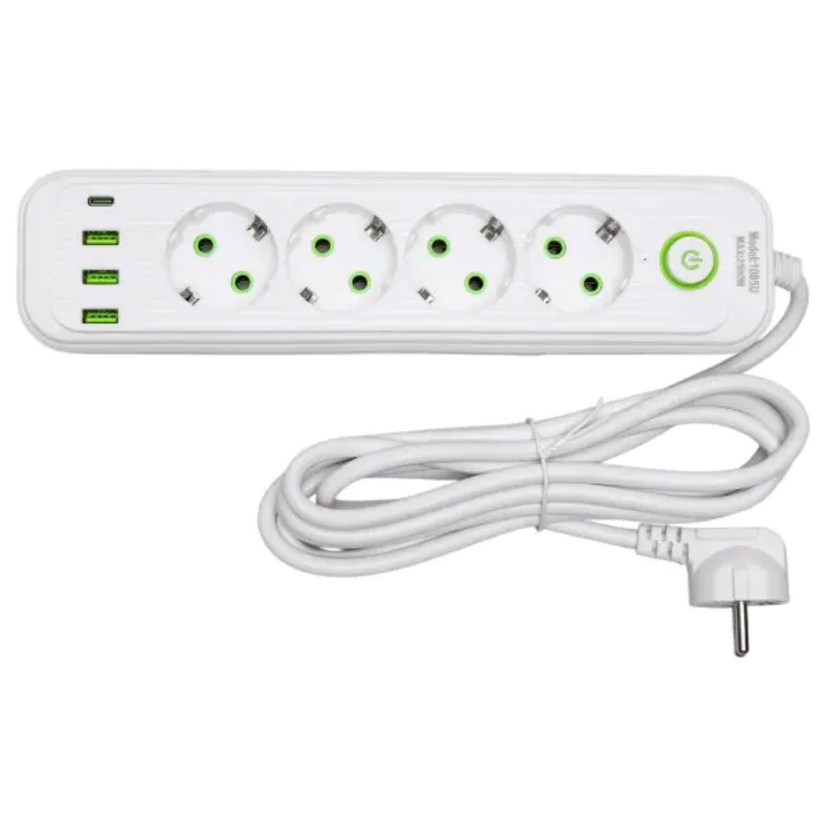 Сетевой фильтр-удлинитель 4 розетки 3xUSB-A 1xUSB-C 3м Белый (HP-5-37)