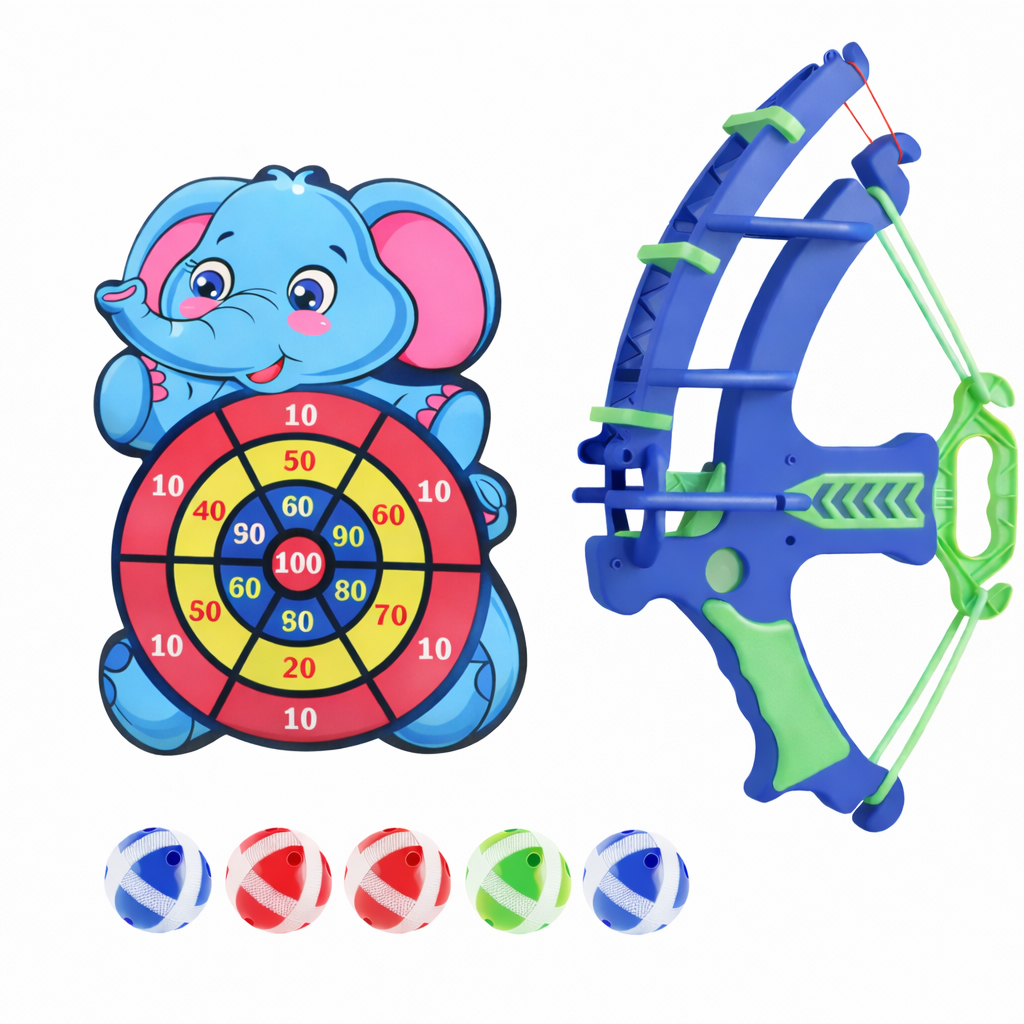 Дартс детский с рогаткой и мишенью Слоненок с липкими мягкими шариками Синий (2906560621)