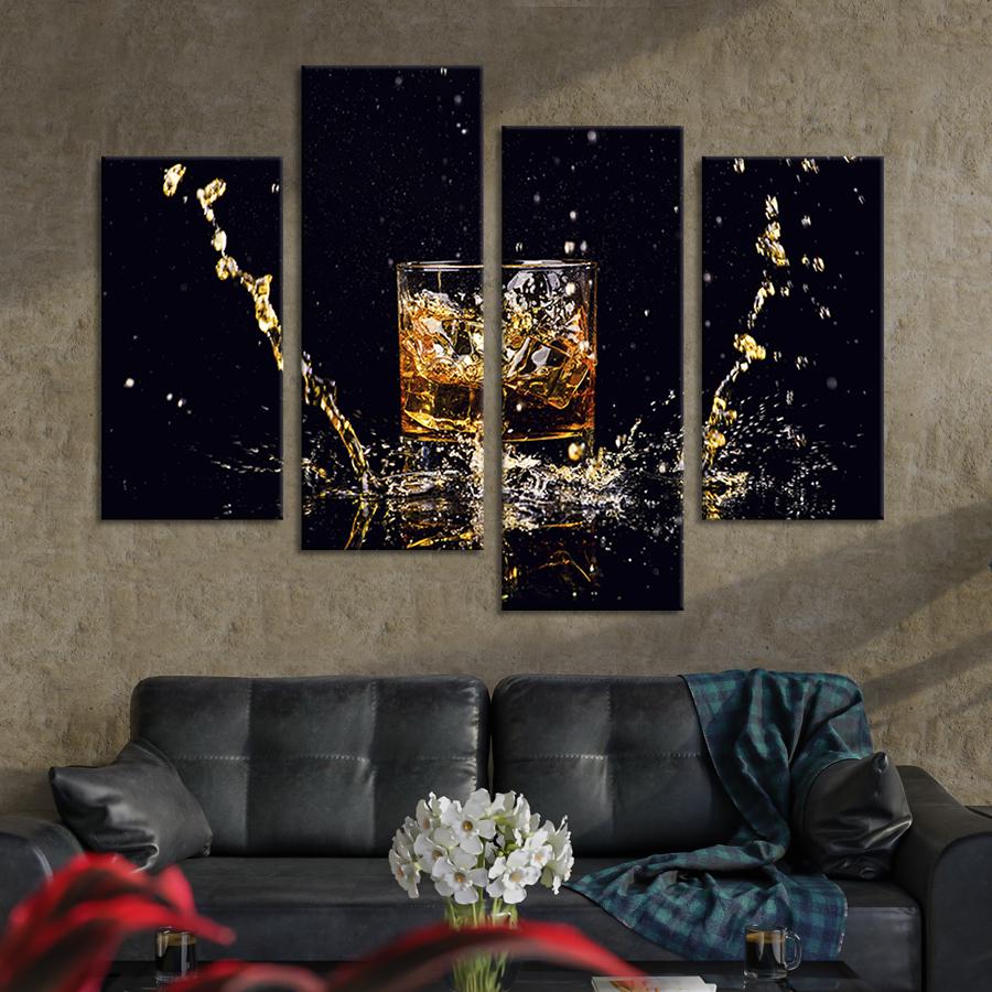 Картина модульная из 4 частей Стакан с обжигающим виски L 129x90 см (293-42)
