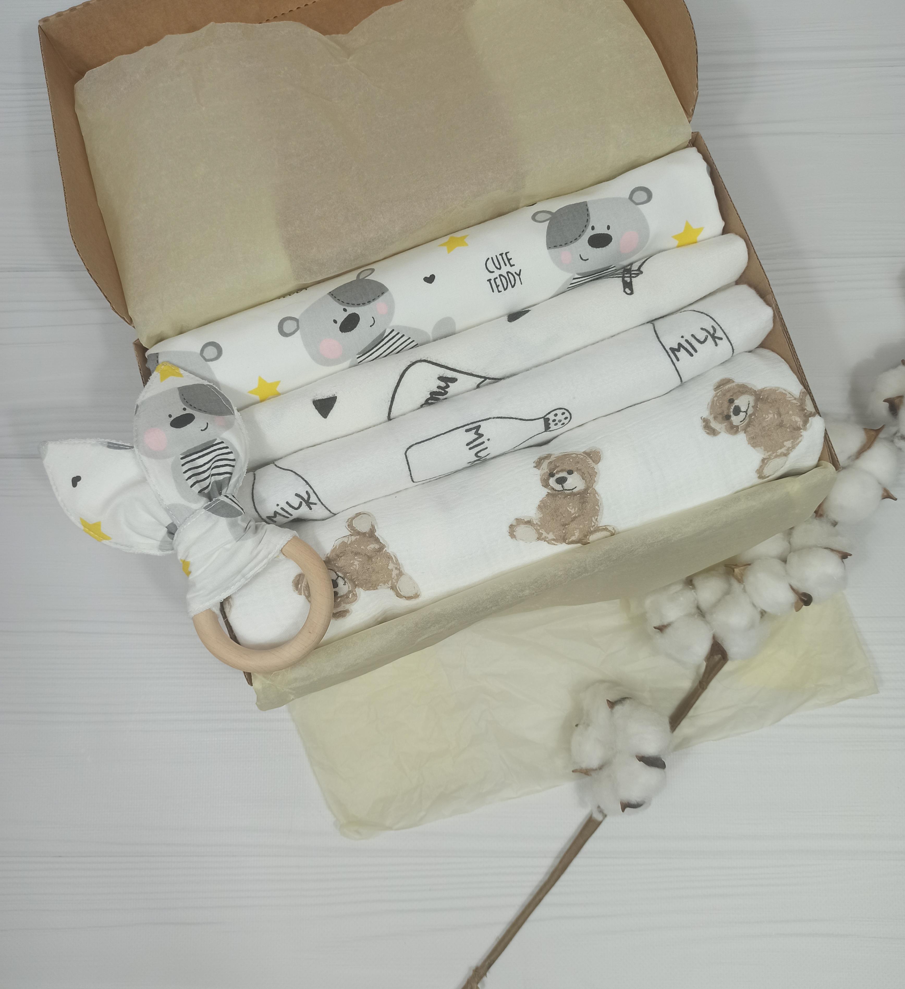 Набор пеленок albabybox Мишка в звездах с грызунцем 6 шт. (NA 18204866)