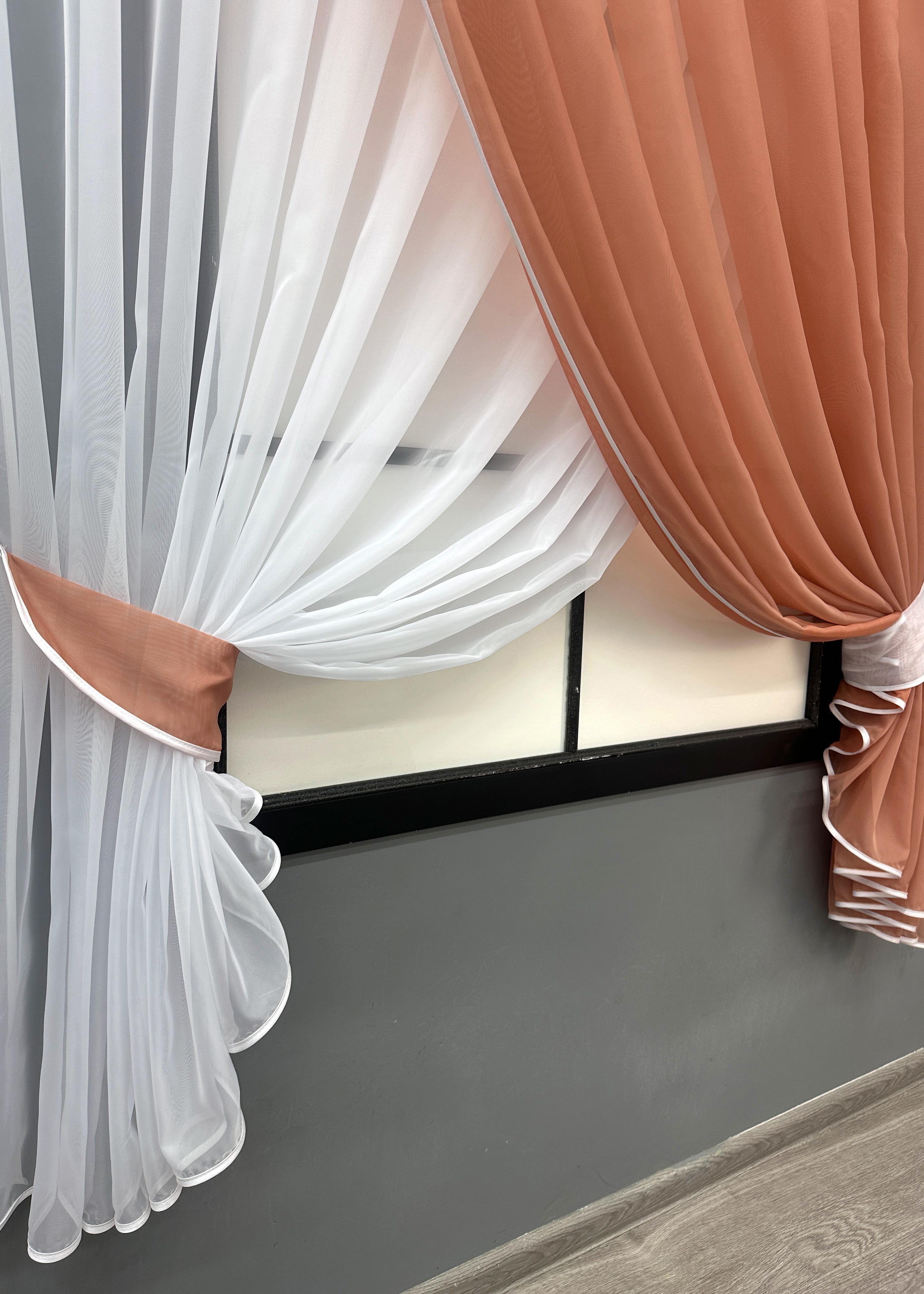 Шторки кухонные VR-Textil № 060к Дуэт с подвязками 330х170 см Пудровый/Белый (52-1189) - фото 3