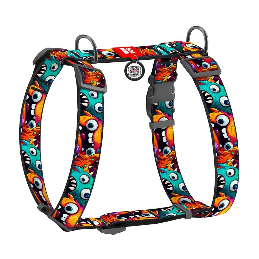 Шлея для собак анатомическая Waudog Nylon Зубастые монстры с QR-паспортом XL 35 мм А 55-95 см/В 70-110 см Multicolored (323-4048)