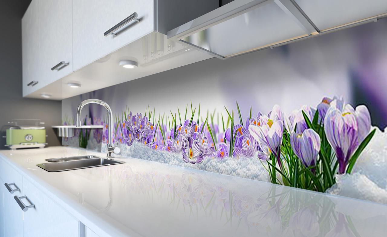 Кухонный фартук Крокусы в снегу весенние из самоклеющейся виниловой пленки 65х250 см Фиолетовый Кухонный фартук Крокусы в снегу весенние из самоклеющейся виниловой пленки 65х250 см Фиолетовый