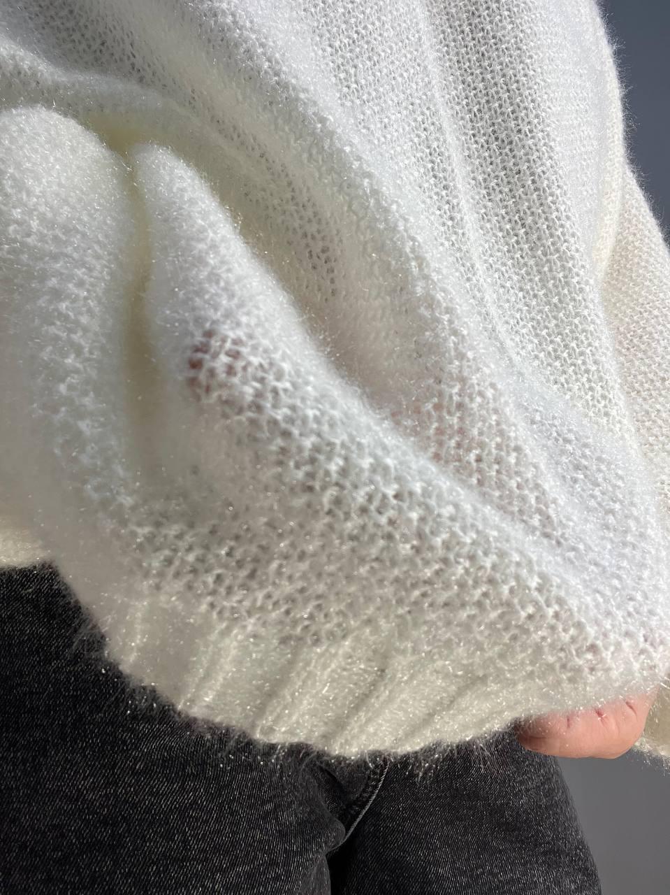 Светр жіночий MY FASHION 3267 павутинка оверсайз широкий комір хомут подовжений р. 44-48 Білий (3116) - фото 3