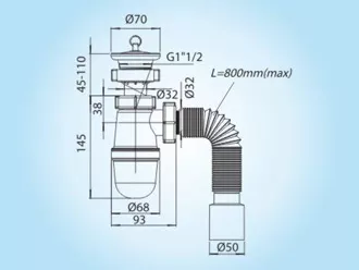 Выпуск Soloplast Т-0215 гайка 1 1/2" пробка гофра 32/40/50 600 мм (SQ-1003950) - фото 2