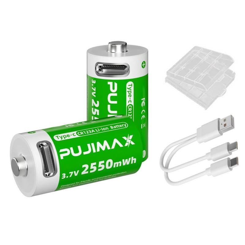Акумулятори Pujimax CR123A 16340 з Type-C 2 шт./кейс/кабель Green (2575988541)