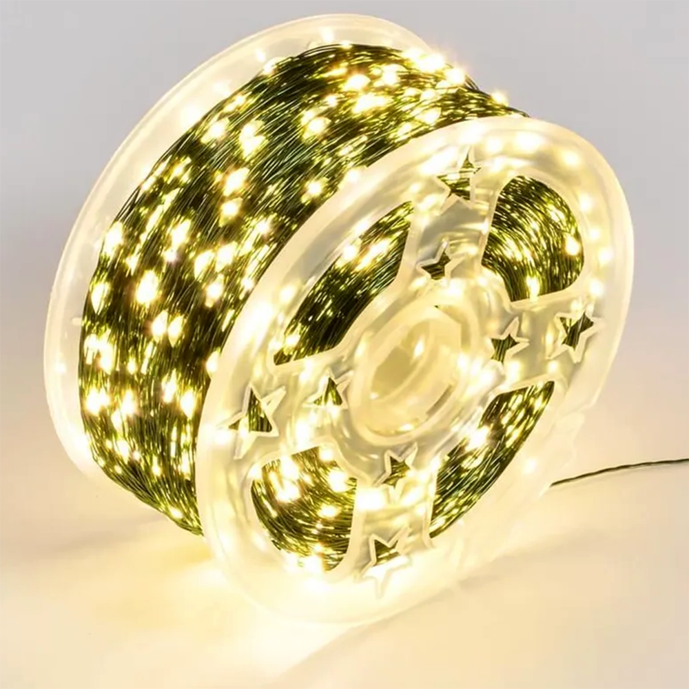 Гірлянда Роса на зеленому дроті 200 м 2000 LED 8 режимів з пультом Теплий білий