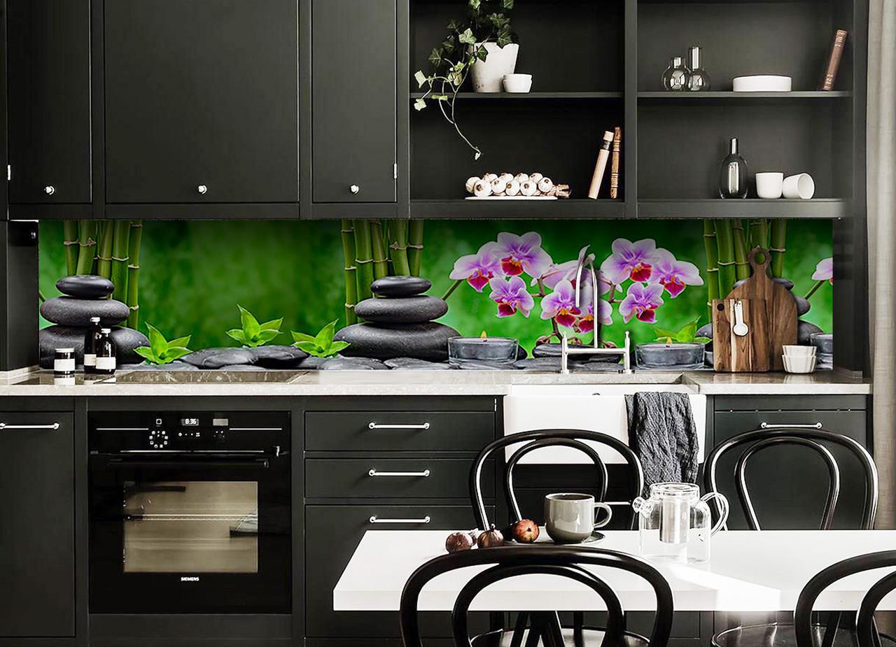 Кухонный фартук Тайский релакс из самоклеющейся виниловой пленки 60х300 см Зеленый