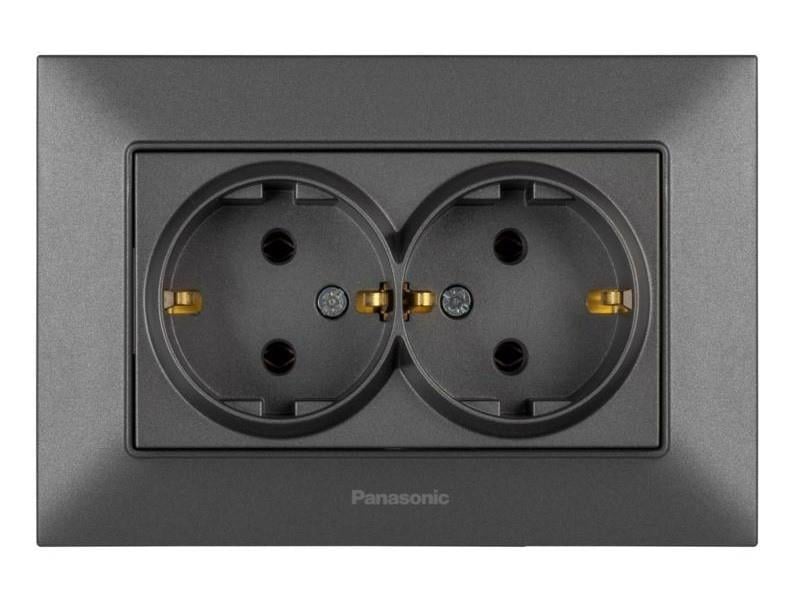 Розетка двойная Panasonic Arkedia Slim с заземлением Дымчатый (15615)