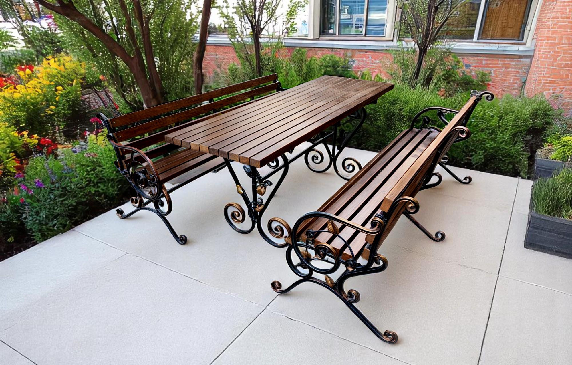 Скамейка садовая кованая Tobi Sho Камелия с подлокотниками 100 см Орех - фото 4