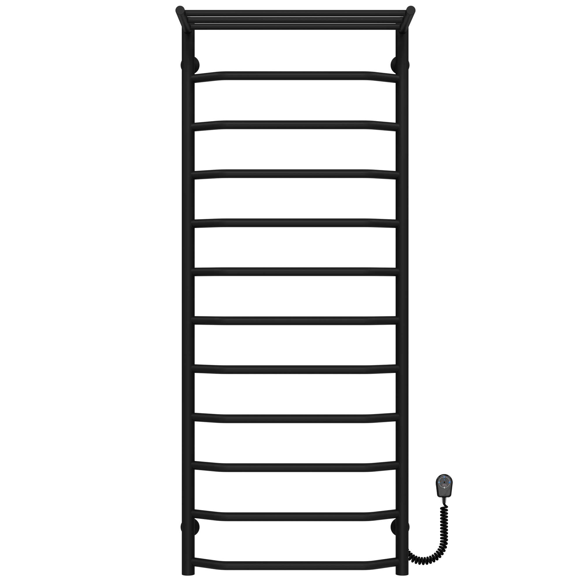 Полотенцесушитель электрический Deffi Трапеция с полкой П12 EF16 нержавеющая сталь 500х1300 мм Черный (C.TP.130.50.12.EBR5)