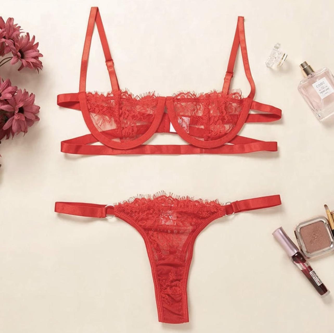 Комплект білизни мереживний балконет ліф та трусики M Червоний (0039M) - фото 5