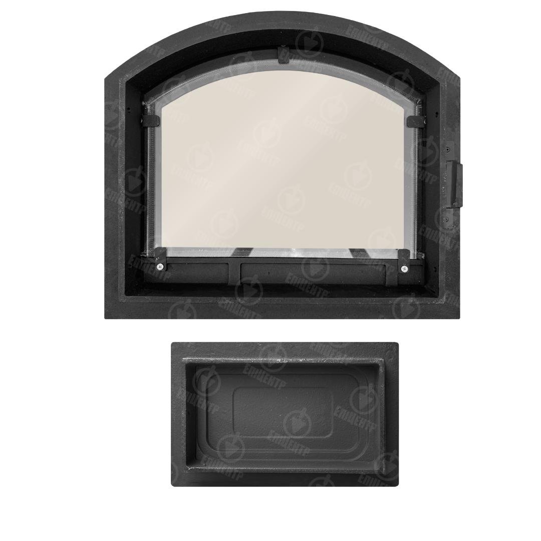 Комплект чавунних дверцят замковий з вогнетривким склом 490x420 мм/піддувальний замковий 265x165 мм - фото 4