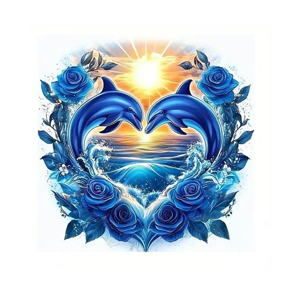 Термонаклейка Дельфины с розами в форме сердца 18 см Синий (3000004072)