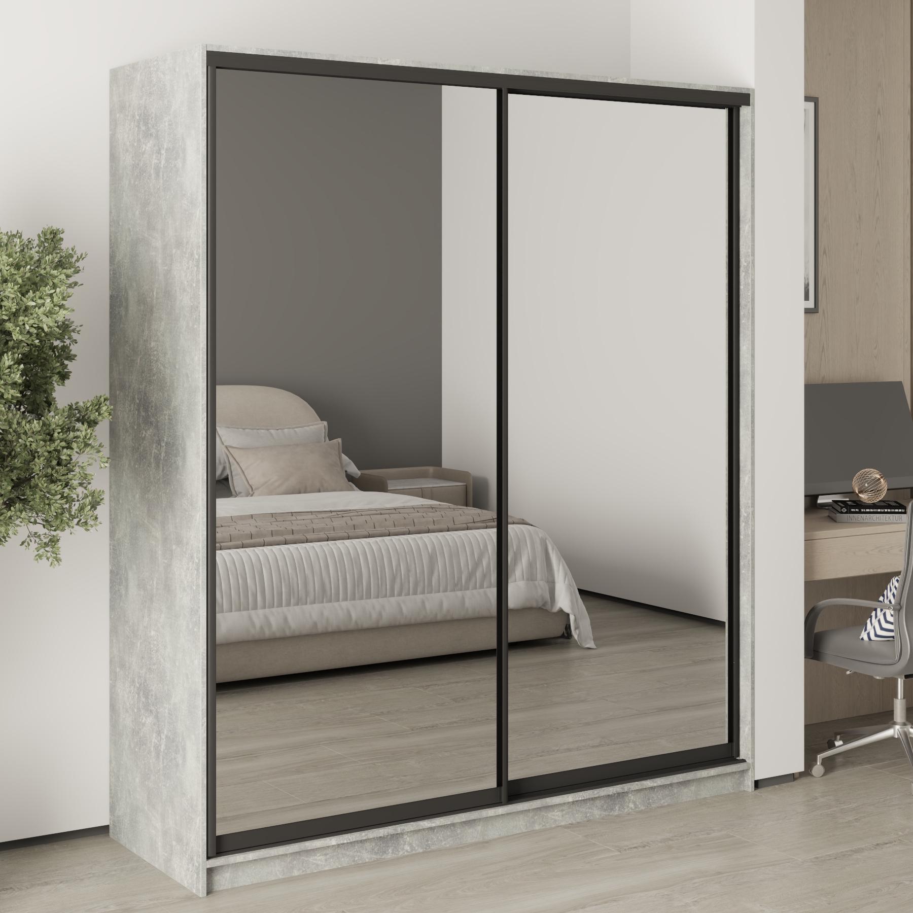 Шафа-купе дводверна MebelStar Комбо BG 2 дзеркала 180x45x210 см Бетон (MBS-11615)