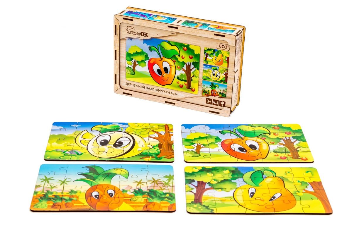 Пазл дерев'яний для дітей PuzzleOK Фрукти 4в1