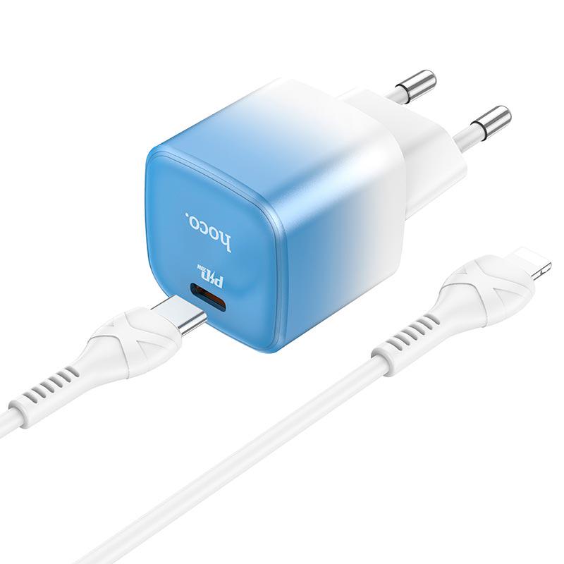 Адаптер мережевий Hoco Type-C to Lightning cable single port charge set C101A Type-C PD 3 A 20 W 1 м Blue (554265)