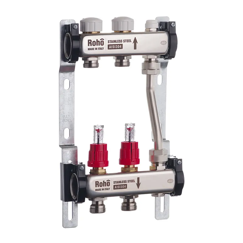 Коллектор Roho R814-02 1"х 2 исх с расходомерами и термостатическими клапанами с байпасом (RO0045)