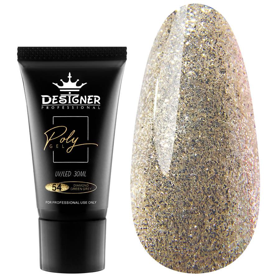 Полигель Дизайнер для наращивания и укрепления ногтей 30 мл Diamond green grey №54
