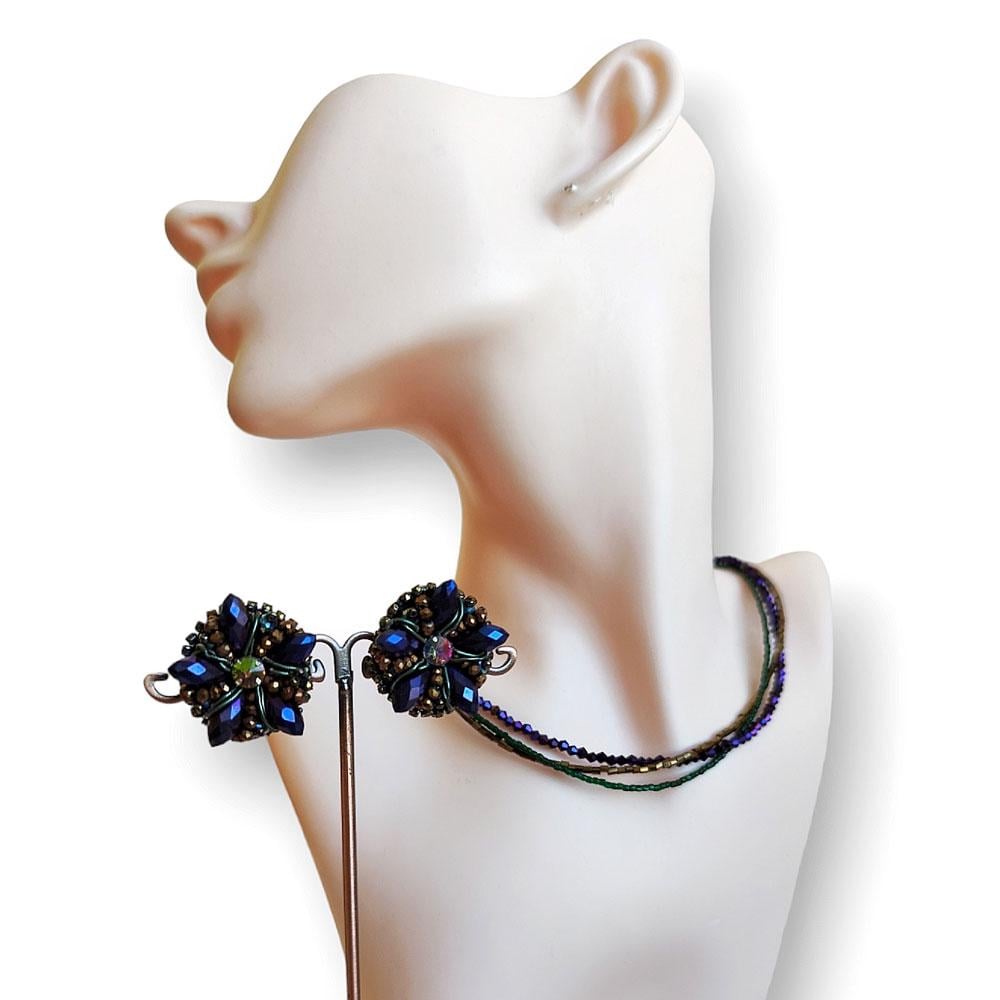 Набір прикрас чокер та сережки пусети Фіолетовий (CH39)